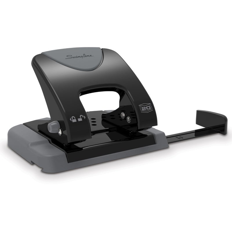 Swingline 2 Hole Punch, 20 Sheet Capacity Hole Puncher, Paper Punch, SmartTouch Low Effort Comfort Handle, Alignment Guide, Black & Gray (74135) - Image 1